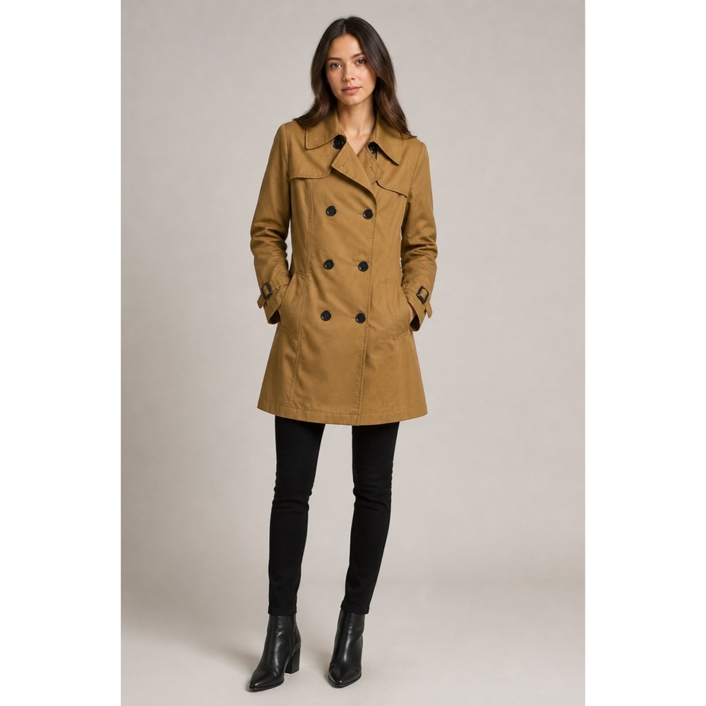 Sincerely Jules Camille Trench Coat Womens XS Brown Double Breasted No Belt
